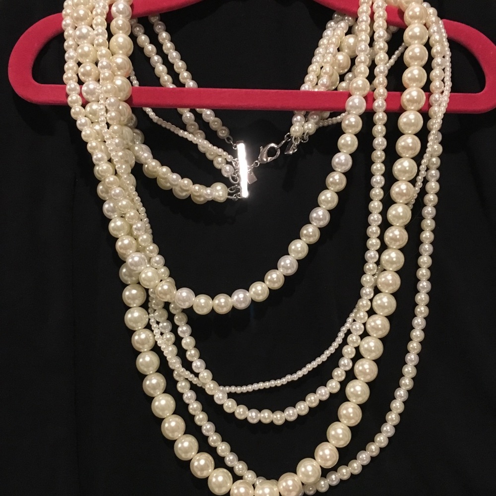 Banana Republic Pearl Necklace, Crystal Brooch